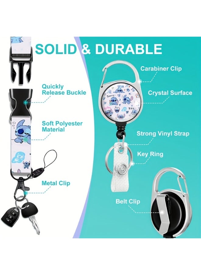 Disney 3-in-1 Disney Stitch logo blue plastic ID holder with lanyard, retractable ID roll, keychain and extension chain - suitable for workers, students, bus drivers, doctors, nurses, etc. - Image 3